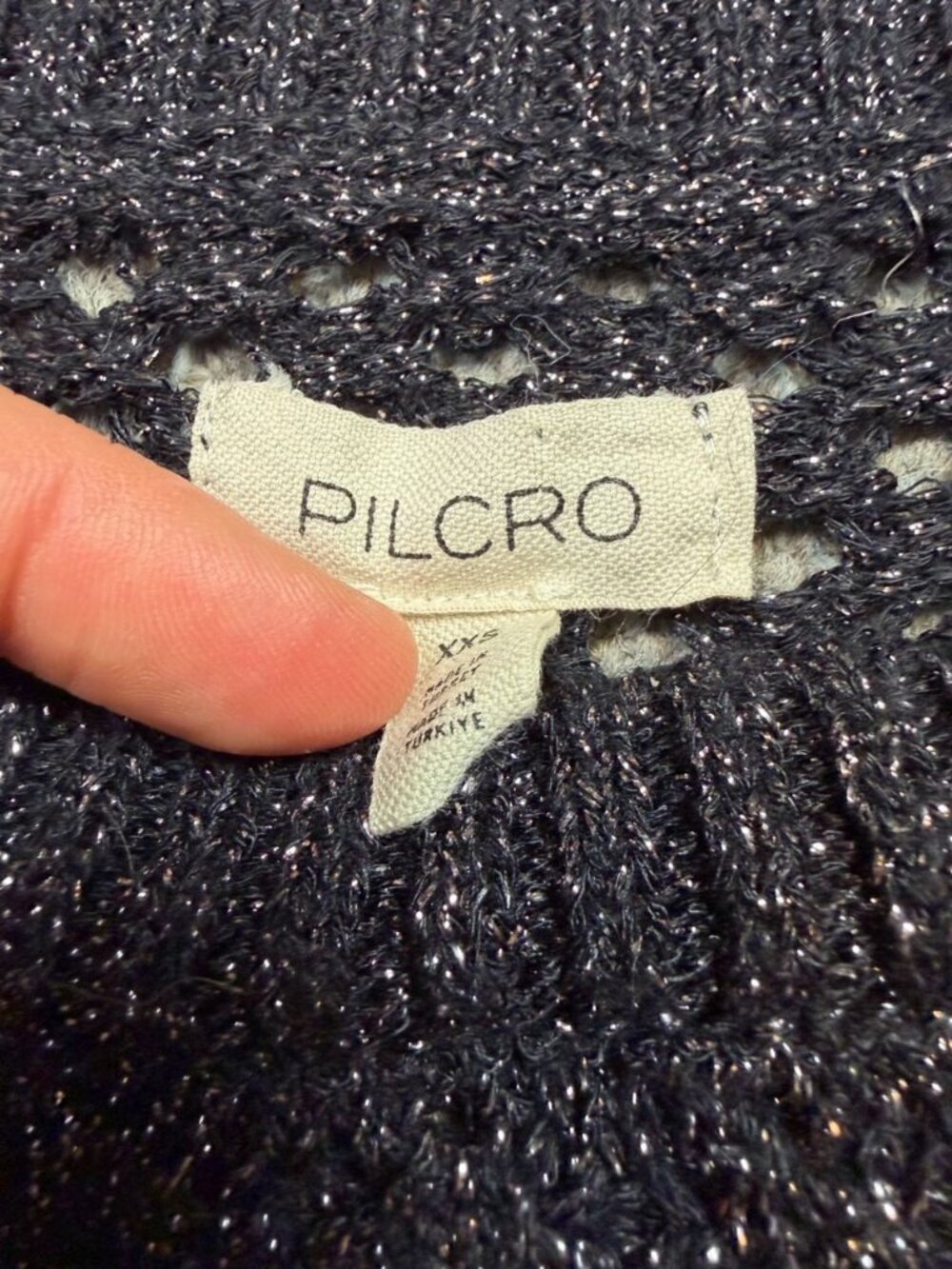 Pilcro Anthropologie Sweater XXS Black Metallic Open Knit Pullover Oversized - Picture 4 of 8